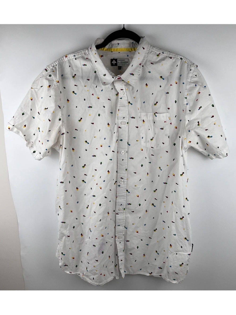 Lifted Research Group Mens XL White Button Up Shirt Retro Geometric 90s Nerdy
